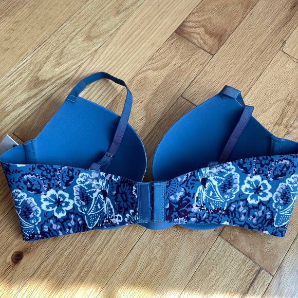 NEW Lucky Brand Light Lift Demi Bra 36C Underwire Blue Floral - Picture 2 of 7